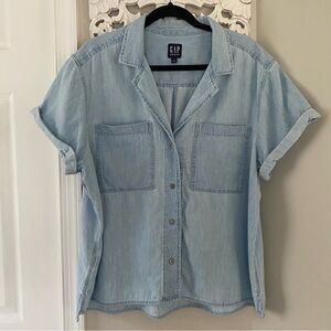 GAP Women's Denim Chambray Coastal Nautical Neutral Preppy Top Sz XL